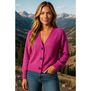 Loft Magenta Cardigan Sweater Wool Blend Button Front L Buttery Soft Cozy Winter